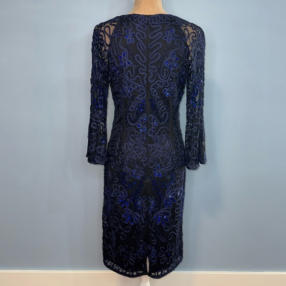 JS Collections Blue Lace Bell Sleeve Womenβs Cocktail Dress Size 8 - Picture 8 of 15